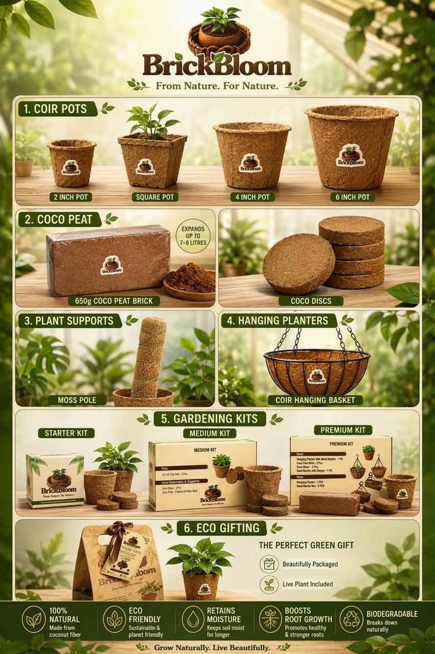 BrickBloom — Premium Coir Pots, Coco Peat and Gardening Kits
